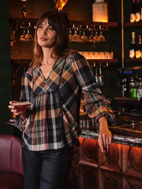 Women Fatface Shirts and Blouses Multi Lara Check Blouse