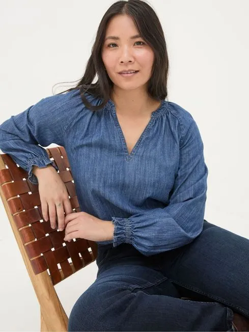 Women Fatface Shirts and Blouses Pacey Vintage Blue Denim Blouse