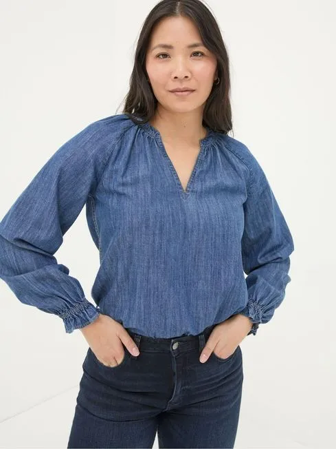 Women Fatface Shirts and Blouses Pacey Vintage Blue Denim Blouse