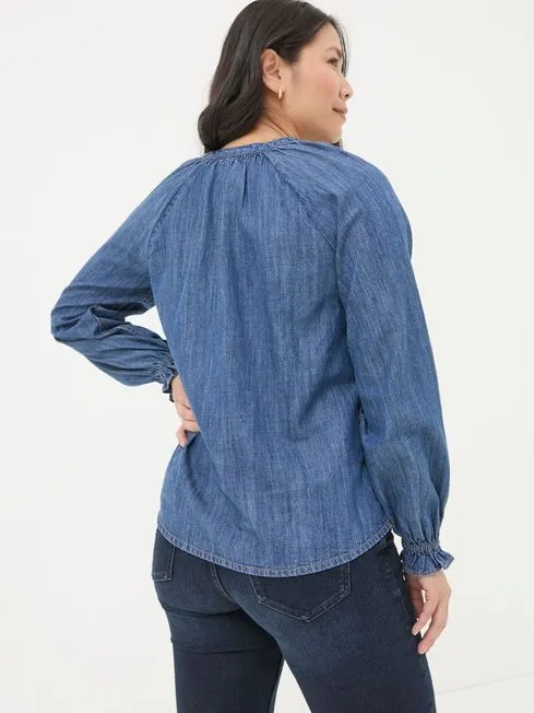 Women Fatface Shirts and Blouses Pacey Vintage Blue Denim Blouse