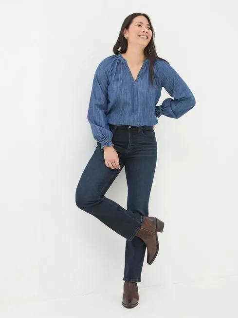 Women Fatface Shirts and Blouses Pacey Vintage Blue Denim Blouse