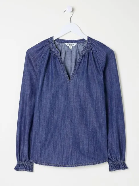 Women Fatface Shirts and Blouses Pacey Vintage Blue Denim Blouse