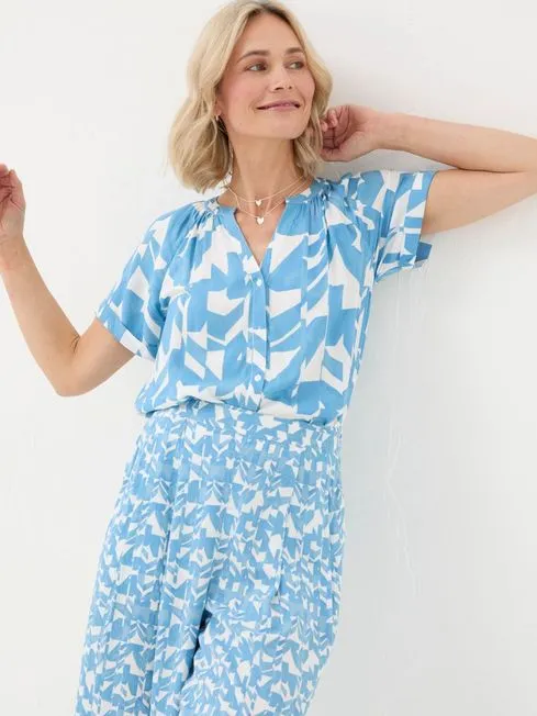 Women Fatface Shirts and Blouses Willow Blue Med Geo Blouse