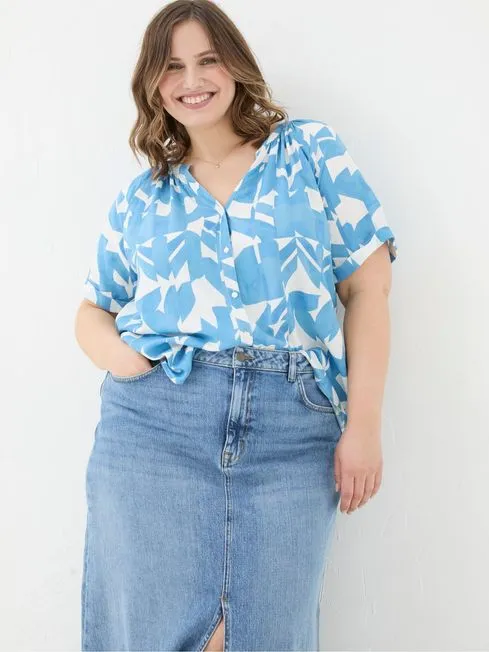Women Fatface Shirts and Blouses Willow Blue Med Geo Blouse