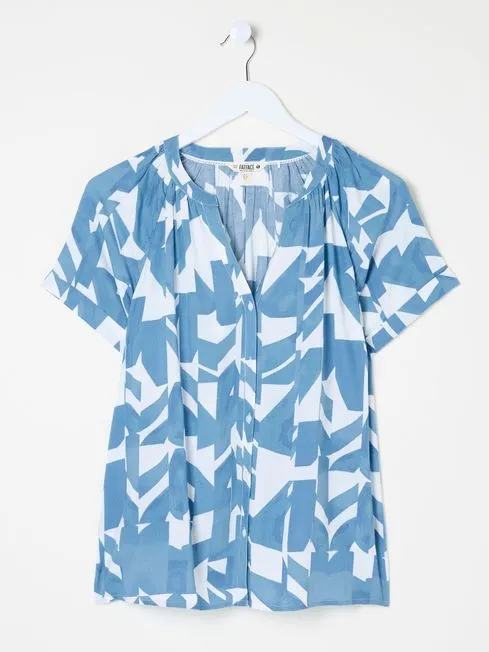 Women Fatface Shirts and Blouses Willow Blue Med Geo Blouse
