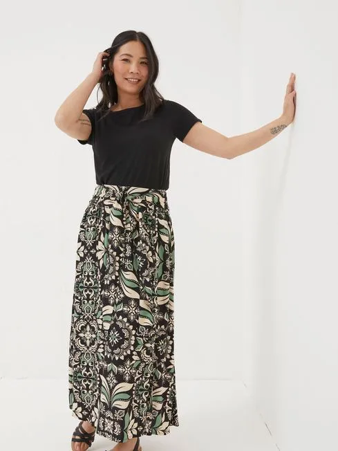 Women Fatface Skirts Black Sascha Mosaic Leaf Midi Skirt