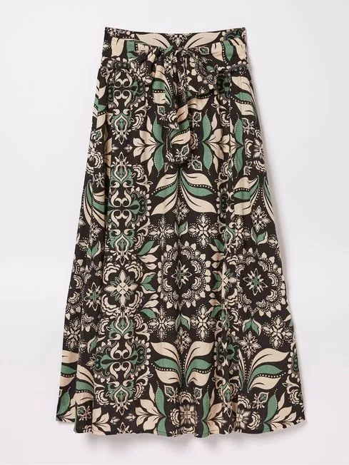 Women Fatface Skirts Black Sascha Mosaic Leaf Midi Skirt Women Fatface Skirts Black Sascha Mosaic Leaf Midi Skirt
