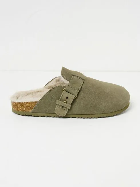 Women Fatface Slippers Elsie Khaki Green House Shoes
