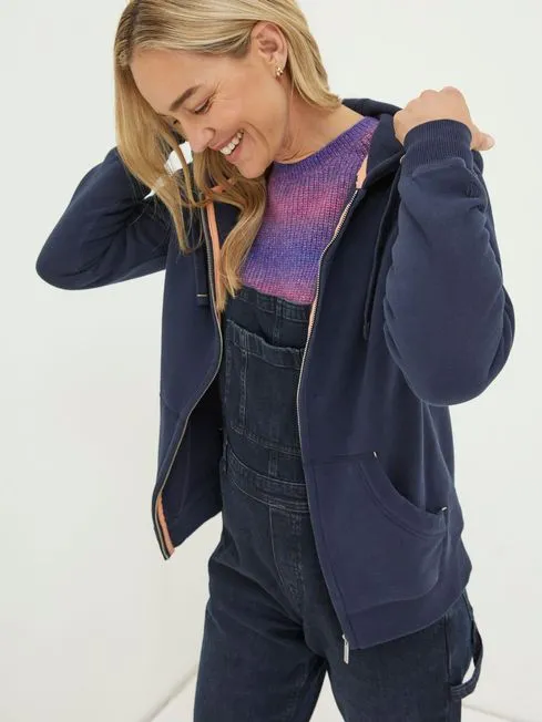 Women Fatface Sweatshirts and Hoodies Amy Navy Blue Zip Through Hoodie