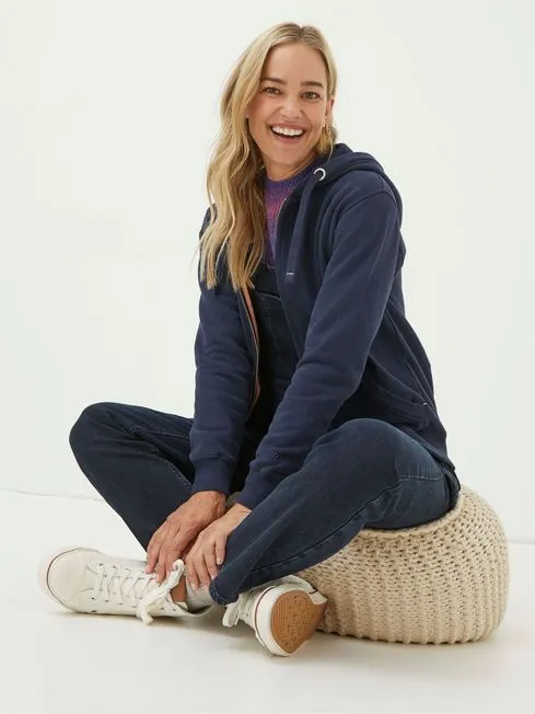 Women Fatface Sweatshirts and Hoodies Amy Navy Blue Zip Through Hoodie