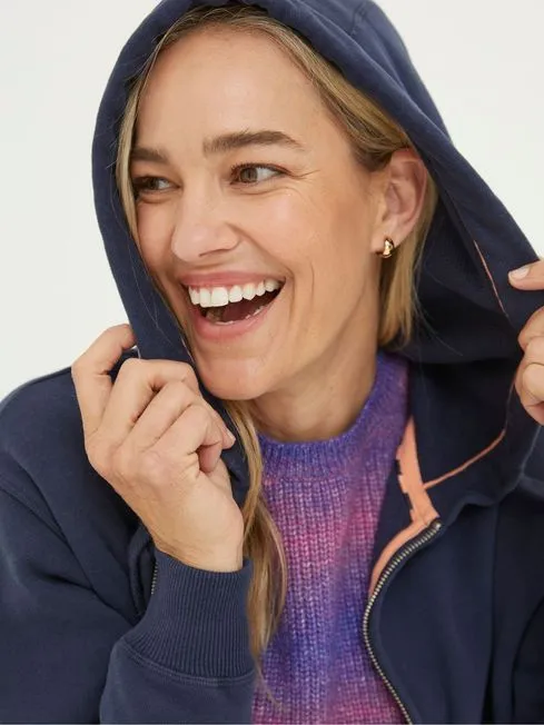 Women Fatface Sweatshirts and Hoodies Amy Navy Blue Zip Through Hoodie