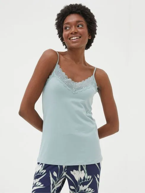 Women Fatface Tops and TShirts Green VNeck Lace Camisole