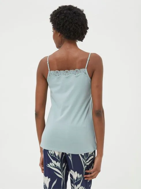 Women Fatface Tops and TShirts Green VNeck Lace Camisole