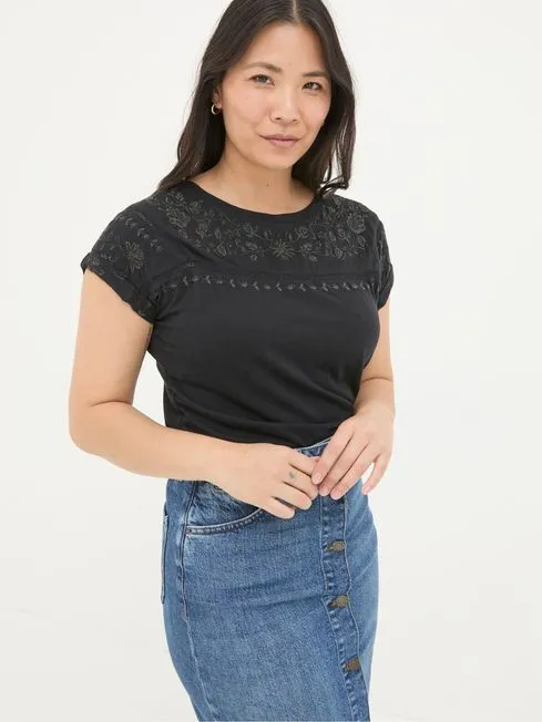 Women Fatface Tops and TShirts Ivy Black Embroidered TShirt