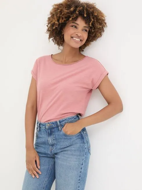 Women Fatface Tops and TShirts Ivy Organic Cotton Blush Pink TShirt