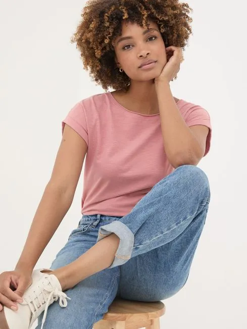 Women Fatface Tops and TShirts Ivy Organic Cotton Blush Pink TShirt
