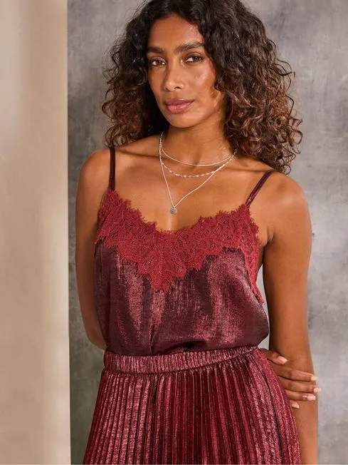 Women Fatface Tops and TShirts Lia Dark Red Metallic Cami