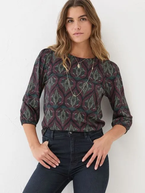 Women Fatface Tops and TShirts Penny Black Decorative Leaf Top
