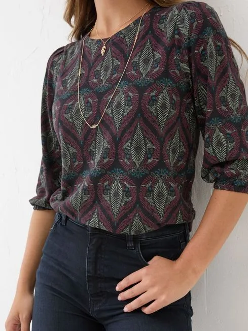 Women Fatface Tops and TShirts Penny Black Decorative Leaf Top Women Fatface Tops and TShirts Penny Black Decorative Leaf Top