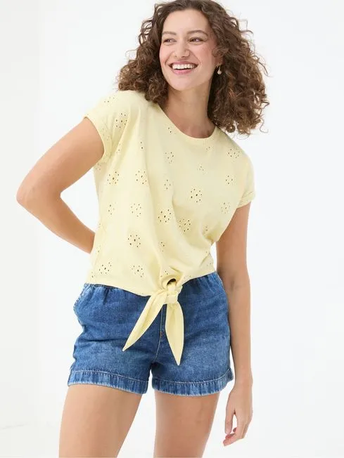 Women Fatface Tops and TShirts Roisin Yellow Tie Front Top