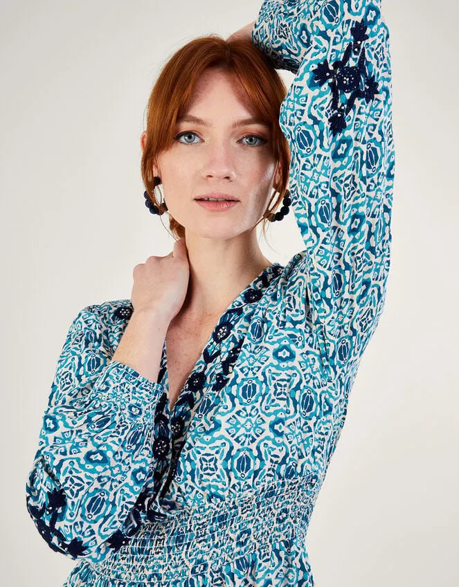 Women Faye Geometric Print Embroidered Dress In Lenzing Ecovero Blue Monsoon Dresses