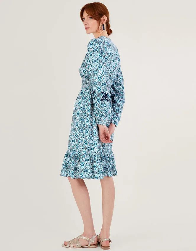 Women Faye Geometric Print Embroidered Dress In Lenzing Ecovero Blue Monsoon Dresses