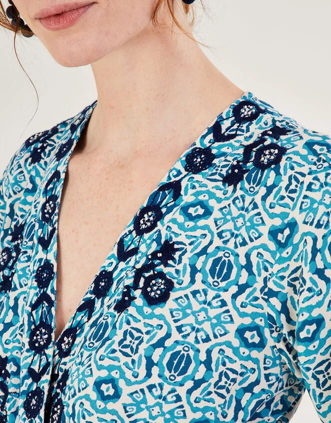 Women Faye Geometric Print Embroidered Dress In Lenzing Ecovero Blue Monsoon Dresses