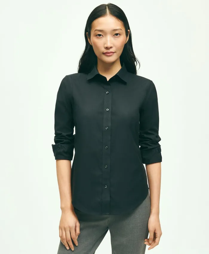 Women Fitted NonIron Stretch Supima Cotton Dress Shirt Black Brooks Brothers Blouses and Shirts Women Fitted NonIron Stretch Supima Cotton Dress Shirt Black Brooks Brothers Blouses and Shirts