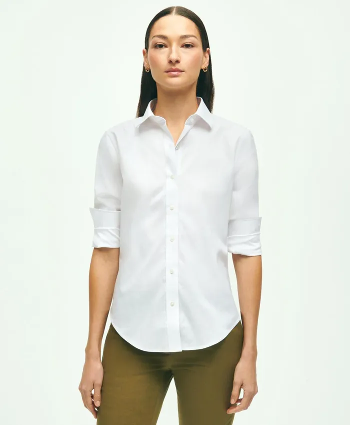 Women Fitted NonIron Stretch Supima Cotton Dress Shirt White Brooks Brothers Blouses and Shirts