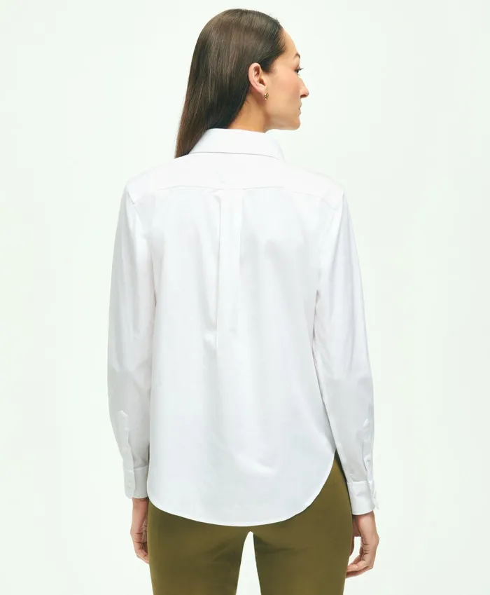 Women Fitted NonIron Stretch Supima Cotton Dress Shirt White Brooks Brothers Blouses and Shirts
