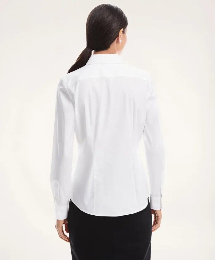 Women Fitted NonIron Stretch Supima Cotton Dress Shirt White Brooks Brothers Blouses and Shirts