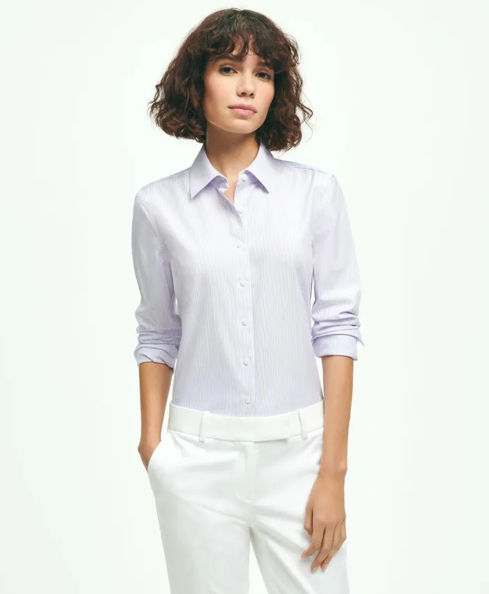 Women Fitted Stretch Supima Cotton NonIron Mini Stripe Dress Shirt Lavender Brooks Brothers Blouses and Shirts Women Fitted Stretch Supima Cotton NonIron Mini Stripe Dress Shirt Lavender Brooks Brothers Blouses and Shirts