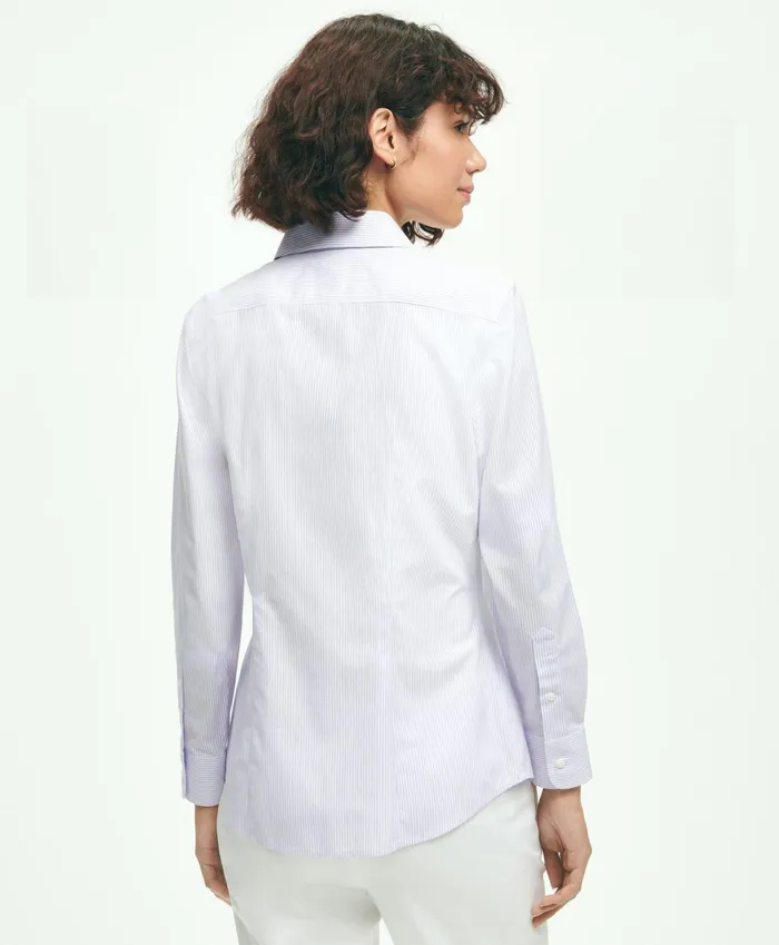 Women Fitted Stretch Supima Cotton NonIron Mini Stripe Dress Shirt Lavender Brooks Brothers Blouses and Shirts