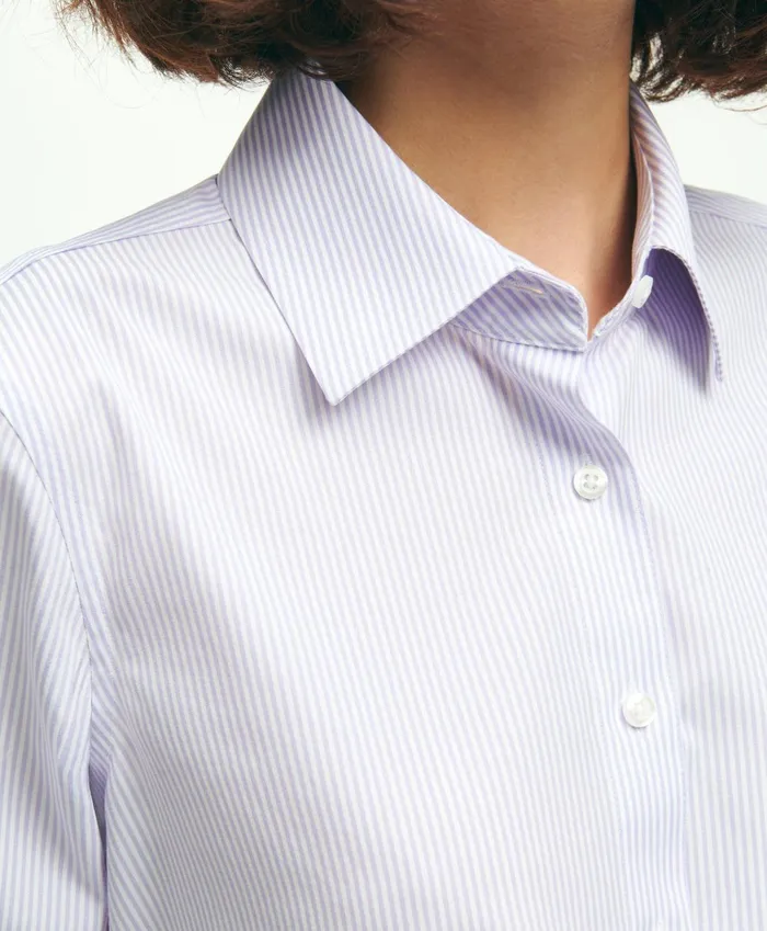 Women Fitted Stretch Supima Cotton NonIron Mini Stripe Dress Shirt Lavender Brooks Brothers Blouses and Shirts