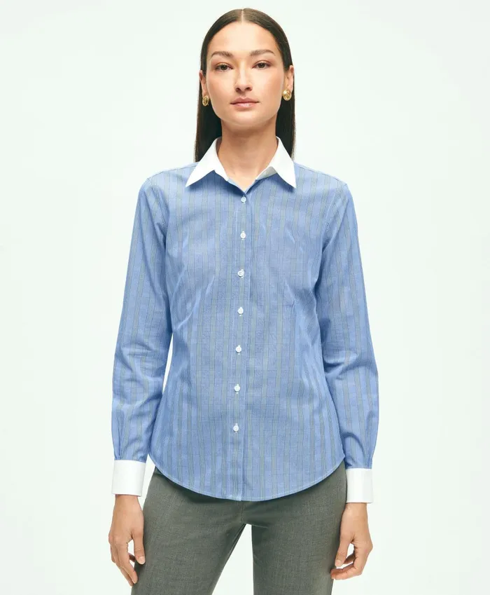 Women Fitted Stretch Supima Cotton NonIron Striped Dress Shirt Navywhite Brooks Brothers Blouses and Shirts Women Fitted Stretch Supima Cotton NonIron Striped Dress Shirt Navywhite Brooks Brothers Blouses and Shirts