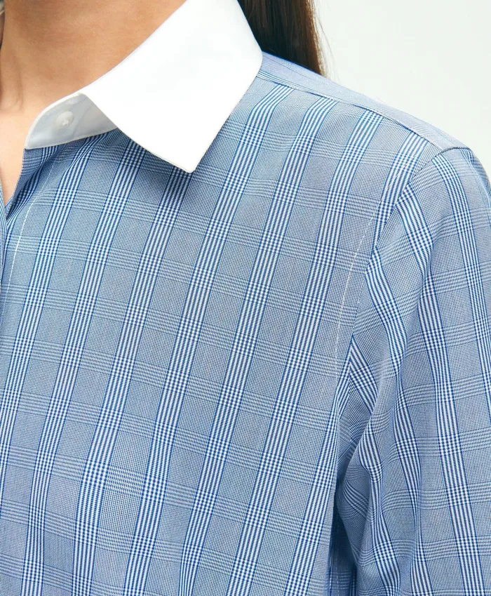 Women Fitted Stretch Supima Cotton NonIron Striped Dress Shirt Navywhite Brooks Brothers Blouses and Shirts