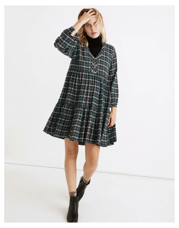 Women Flannel Colette Mini Dress In Plaid Midnight Green Madewell Dresses