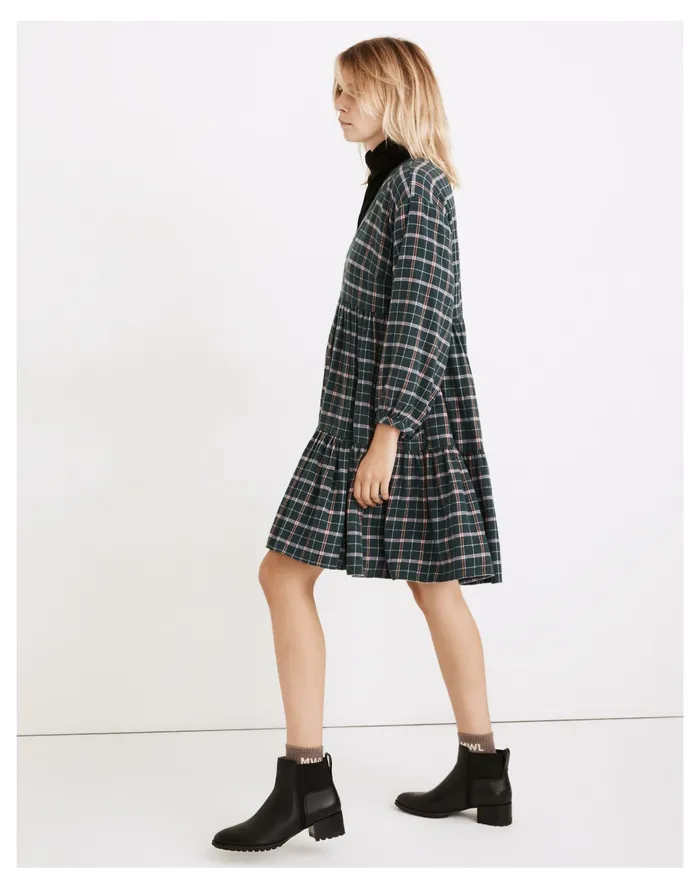 Women Flannel Colette Mini Dress In Plaid Midnight Green Madewell Dresses Women Flannel Colette Mini Dress In Plaid Midnight Green Madewell Dresses