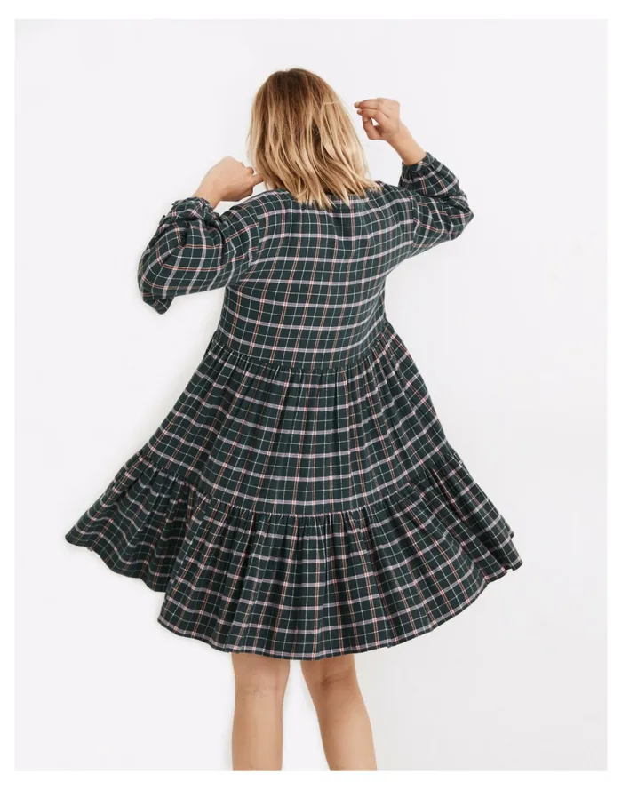 Women Flannel Colette Mini Dress In Plaid Midnight Green Madewell Dresses Women Flannel Colette Mini Dress In Plaid Midnight Green Madewell Dresses