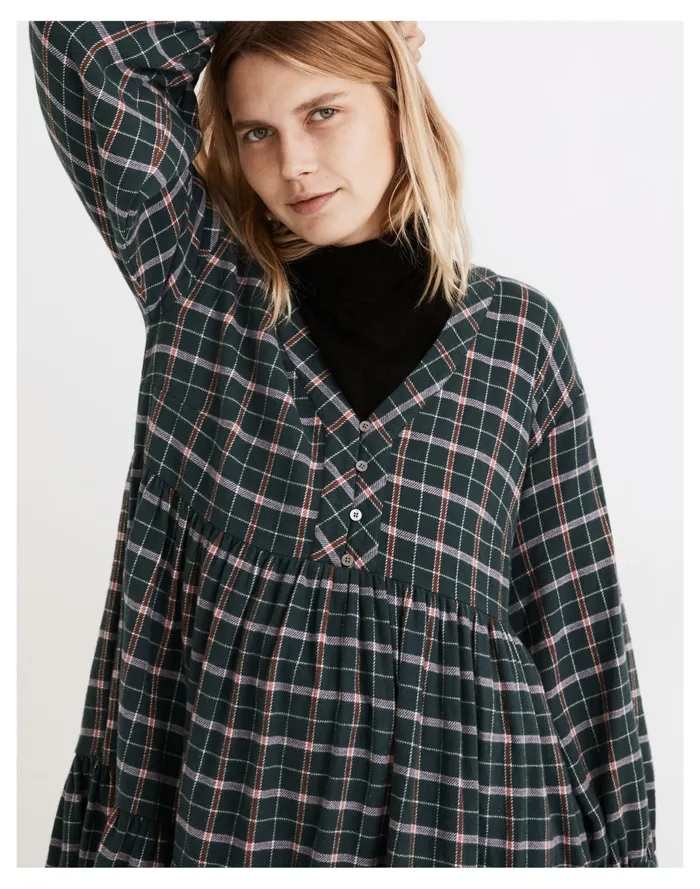 Women Flannel Colette Mini Dress In Plaid Midnight Green Madewell Dresses Women Flannel Colette Mini Dress In Plaid Midnight Green Madewell Dresses