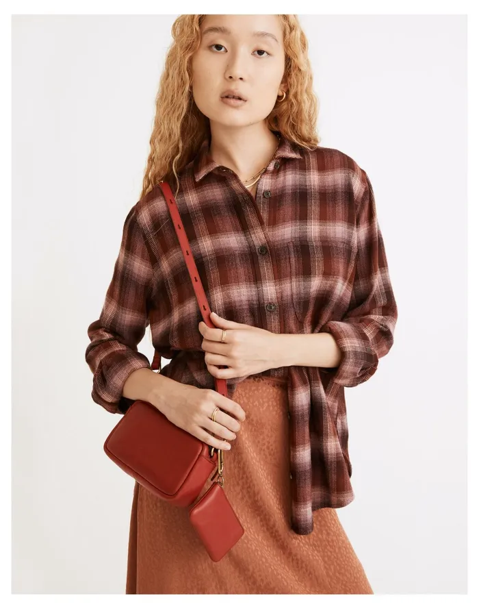 Women Flannel Oversized Ex Boyfriend Swing Shirt In Buffalo Check Faded Fig Madewell Tops and Shirts