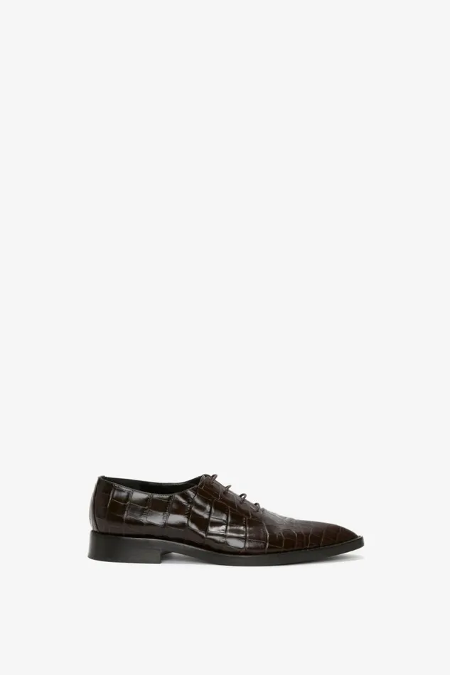 Women Flats Victoria Beckham Pointy Toe Flat Lace Up In Chocolate CrocEffect Leather
