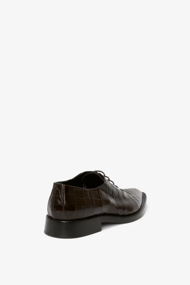 Women Flats Victoria Beckham Pointy Toe Flat Lace Up In Chocolate CrocEffect Leather