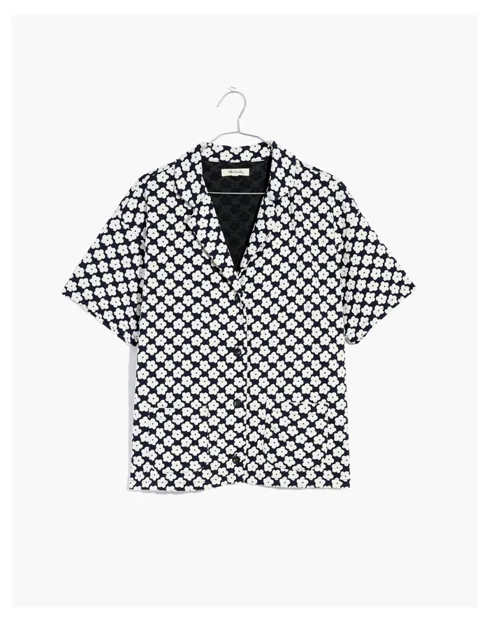 Women Floral Check Jacquard Knit Camp Shirt Dark Nightfall Madewell Tees Women Floral Check Jacquard Knit Camp Shirt Dark Nightfall Madewell Tees