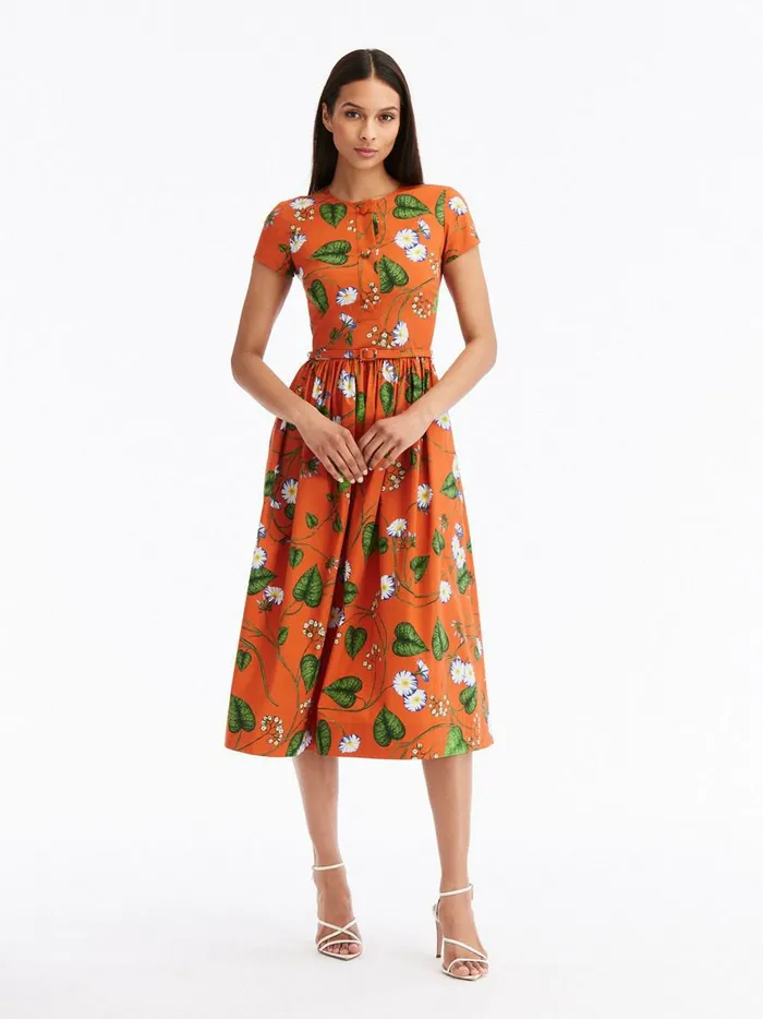 Women For The Bride Oscar De La Renta Morning Glory Cotton Poplin Dress Whitesienna