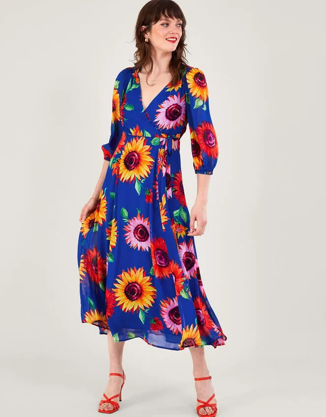 Women Francesca Floral Print Wrap Dress In Sustainable Viscose Blue Monsoon Occasionwear
