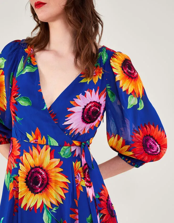 Women Francesca Floral Print Wrap Dress In Sustainable Viscose Blue Monsoon Occasionwear