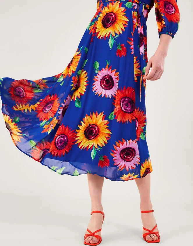 Women Francesca Floral Print Wrap Dress In Sustainable Viscose Blue Monsoon Occasionwear