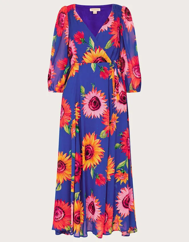 Women Francesca Floral Print Wrap Dress In Sustainable Viscose Blue Monsoon Occasionwear