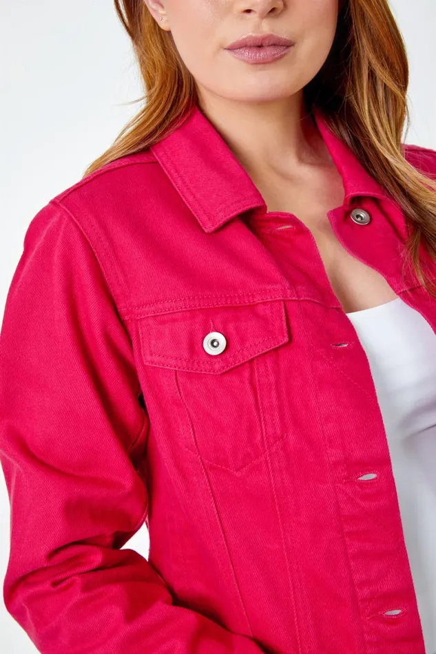 Women Fuchsia Classic Cotton Denim Jacket Roman Jackets